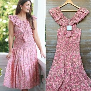 Anna Cate NWT Penelope Smocked Midi Dress Cotton Boho Summer Preppy Womens L